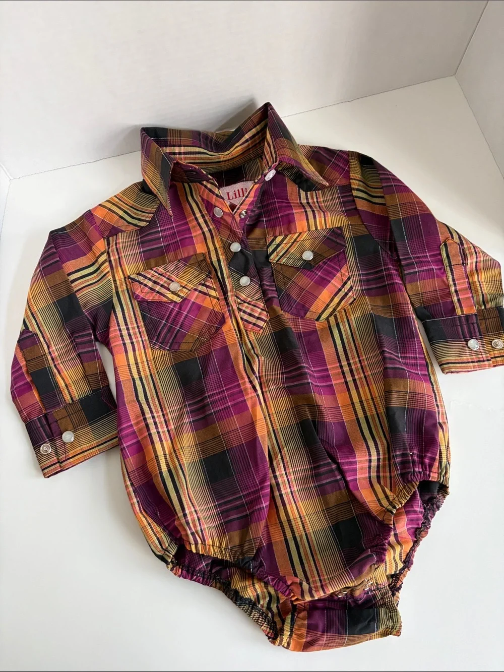 Lilly Pulitzer Plaid Button-Front Baby Girl Bodysuit - Purple & Orange